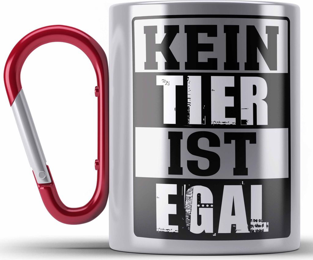 Trendation - Veganer Geschenk Lustige Edelstahl Tasse Karabiner Vegetarier Geschenkidee Edelstahl Tasse Karabiner Lustig für Geschenkset und Gesch...