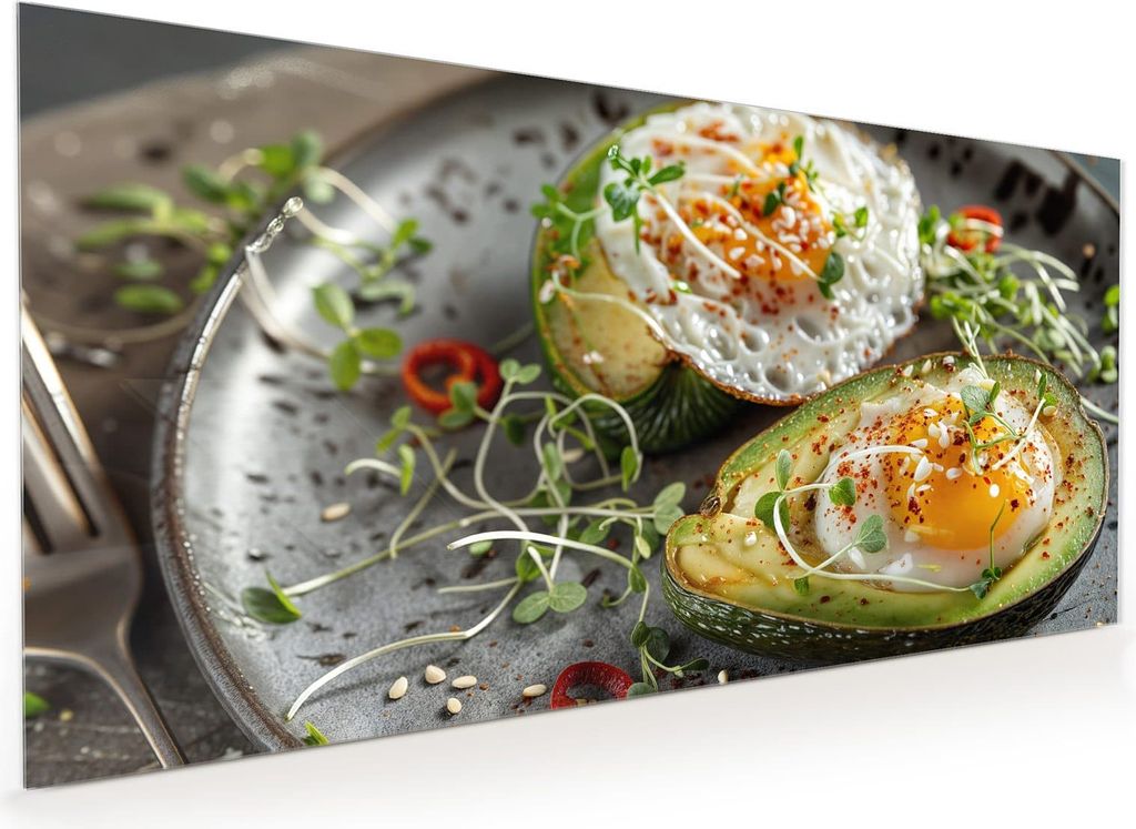 Küchenrückwand Spritzschutz Glas mit Motiv Avocado Frühstück 40 x 40 cm