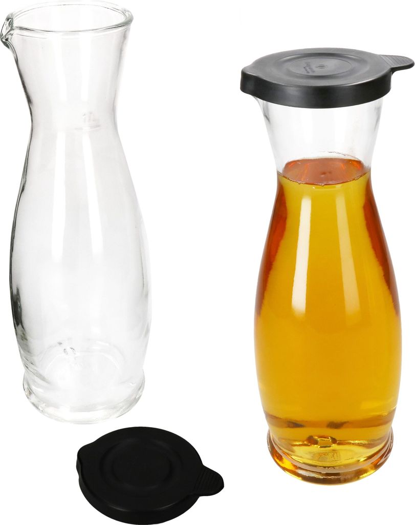 2x MIA MISURA Wein-Karaffe mit Deckel schwarz 1L geeicht Glas-Krug Saft Wasser