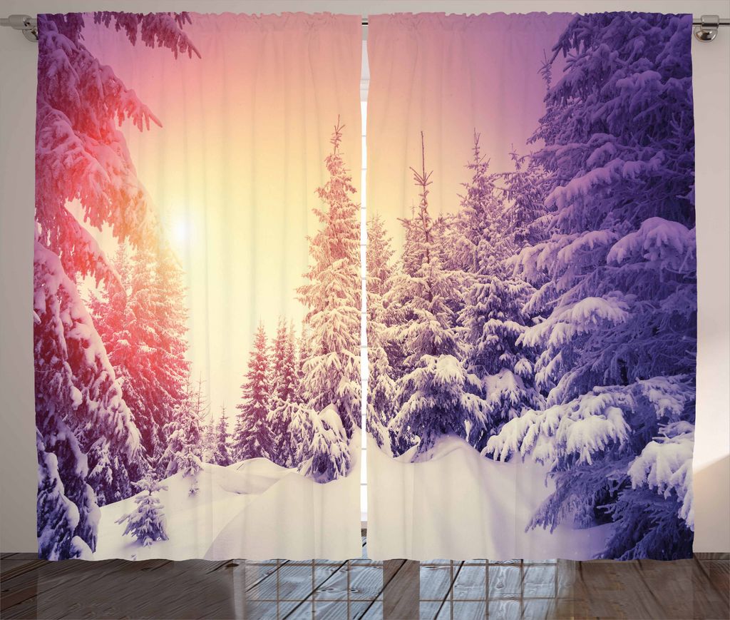 ABAKUHAUS Winter Rustikaler Gardine, Dramatische Szene Sonnenaufgang, Schlafzimmer Kräuselband Vorhang mit Schlaufen und Haken, 280 x 175 cm, Mehr...