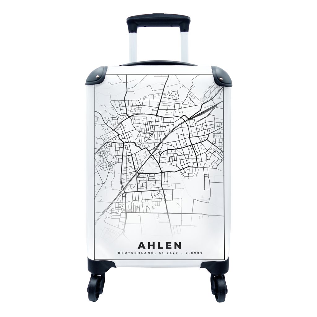 MuchoWow Koffer Handgepäck Trolley Rollkoffer Kleine Reisekoffer mit 4 Rollen - Karte - Ahlen - Stadtplan - Cabin Size < 55x40x23 cm & 55x40x20 ...