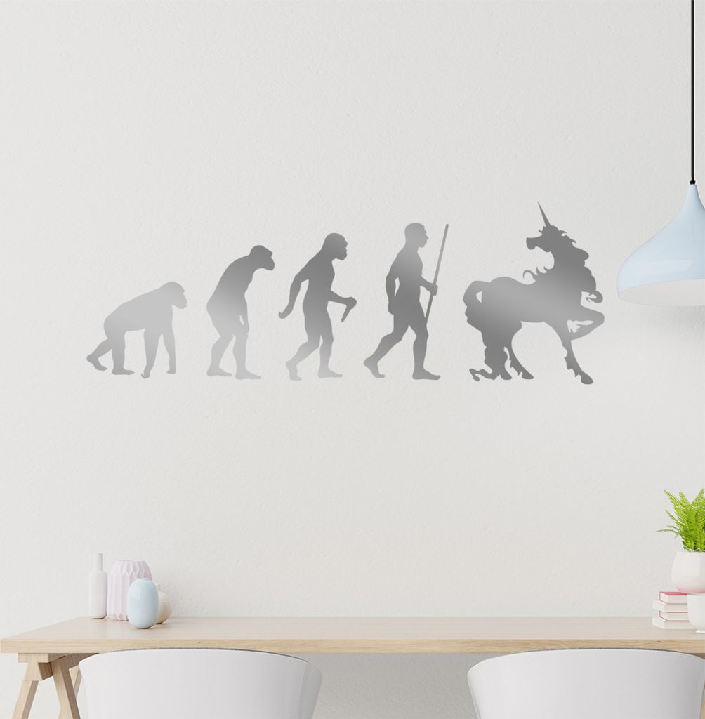 Einhorn Glitzer Evolution Wandtattoo Wandaufkleber Wall Sticker - Dekoration, Küche, Wohnzimmer, Schlafzimmer, Badezimmer