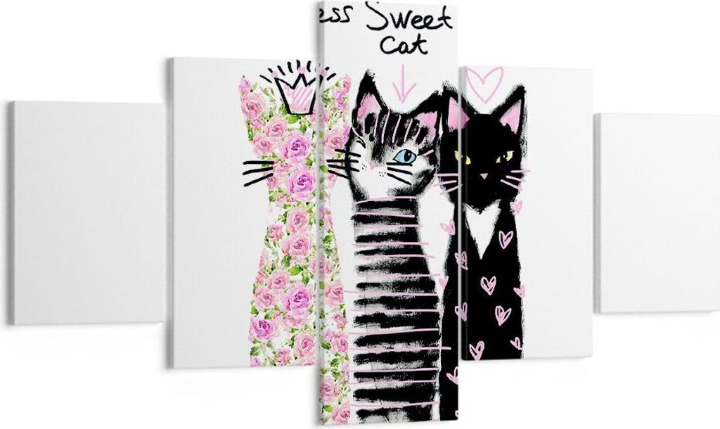 Bild auf Leinwand - Leinwandbild - Katzen Blumen Tiere - 125x70cm - Wand Bild - Wanddeko - Leinwanddruck - Bilder - Kunstdruck - Wanddekoration - L...