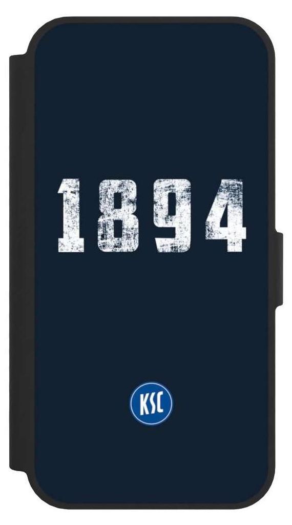 NIVOCASE Klapphülle für Apple iPhone 16e Handyhülle aus Kunst Leder NIVOflip schwarz Bundesliga KSC Karlsruher SC