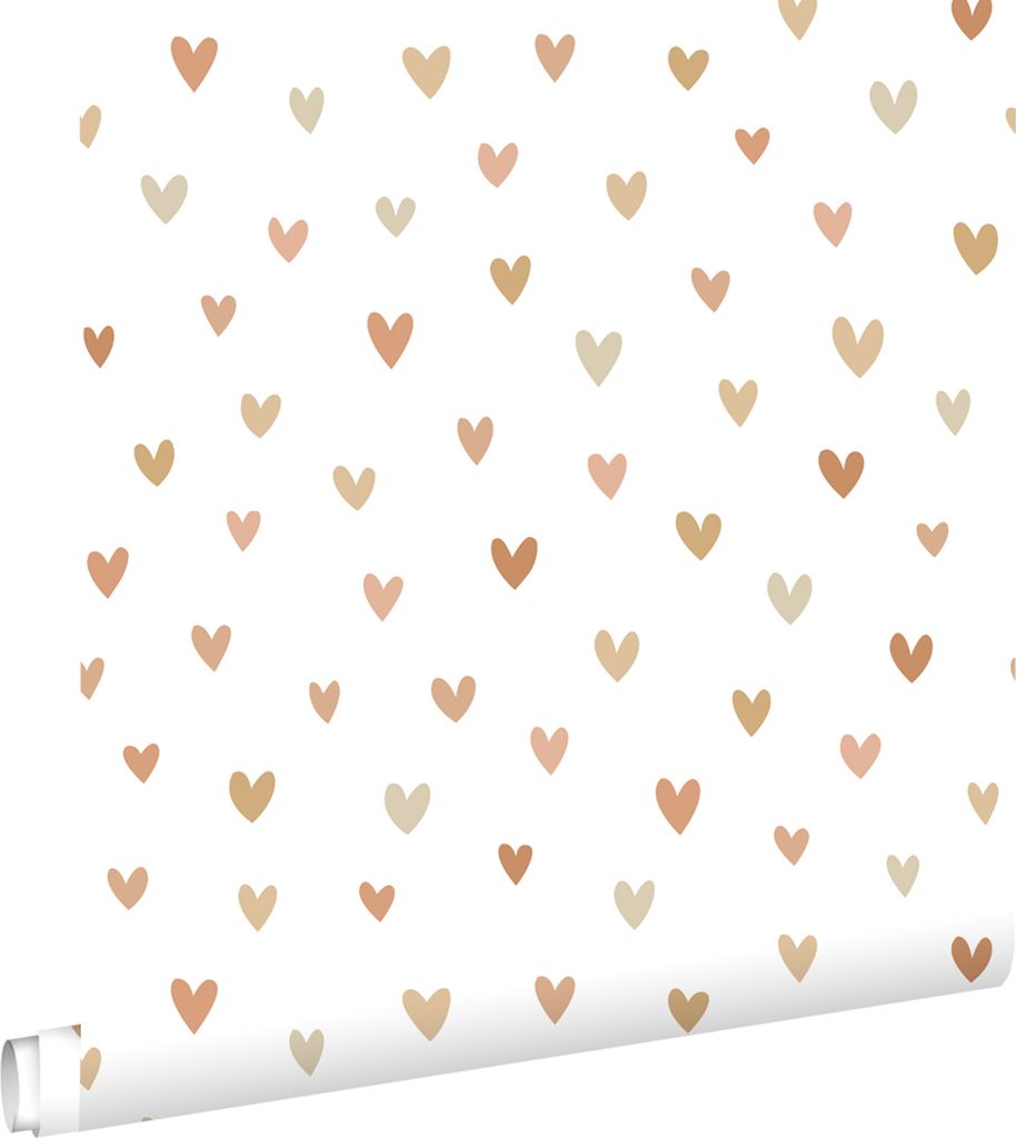 ESTAhome Tapete Herzchen Terrakotta und Beige 53 cm x 10.05 m