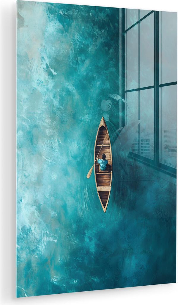 MuchoWow Glasbilder - Bilder auf Wandbild - Foto auf Glas Boot - Wasser - Blau 60x90 cm Wanddekoration aus Glas - Acrylglasbild - Acrylbilder - Pre...