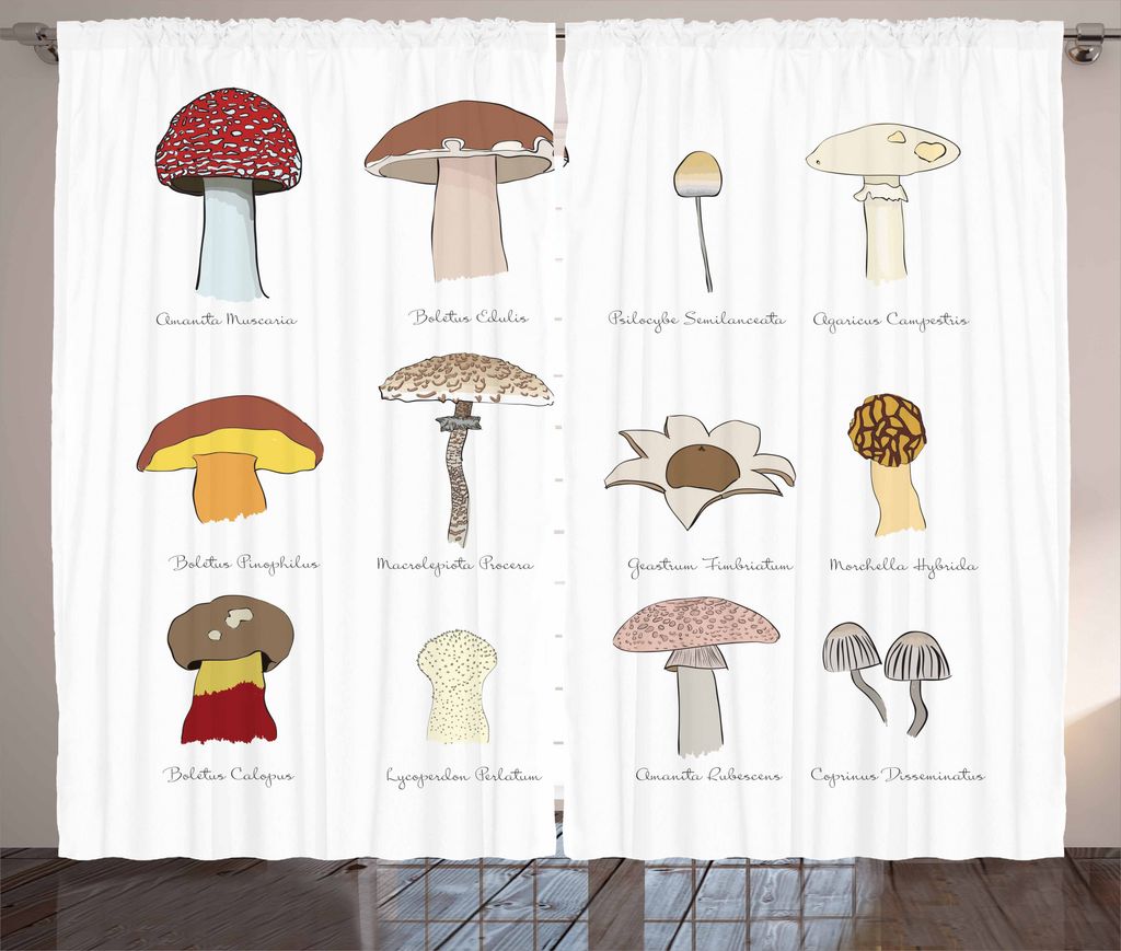 ABAKUHAUS Pilz Rustikaler Vorhang, Blusher Boletus Sketch, Wohnzimmer Universalband Gardinen mit Schlaufen und Haken, 280 x 175 cm, Mehrfarbig