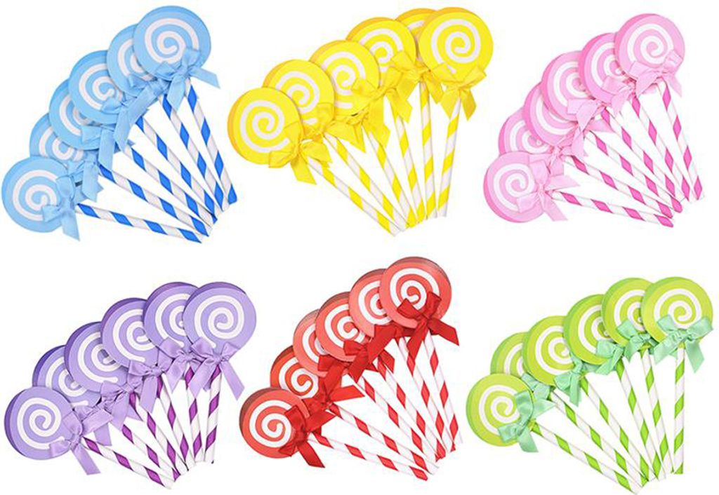 CANDeal 100 Stück Lollipop Cake Topper Verschiedene Farben Cupcake Topper Geburtstagstorte Cupcake Dekoration Picks Party Dekoration Zubehör