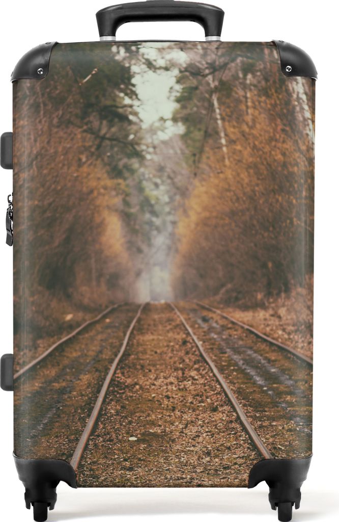 NoBoringSuitcases.com Großer Koffer - Weg - Baum - Wald - Herbst - Kombinationsschloss TSA - Hartschalen Trolley 4 Rollen - 72 liter - Reisekoff...