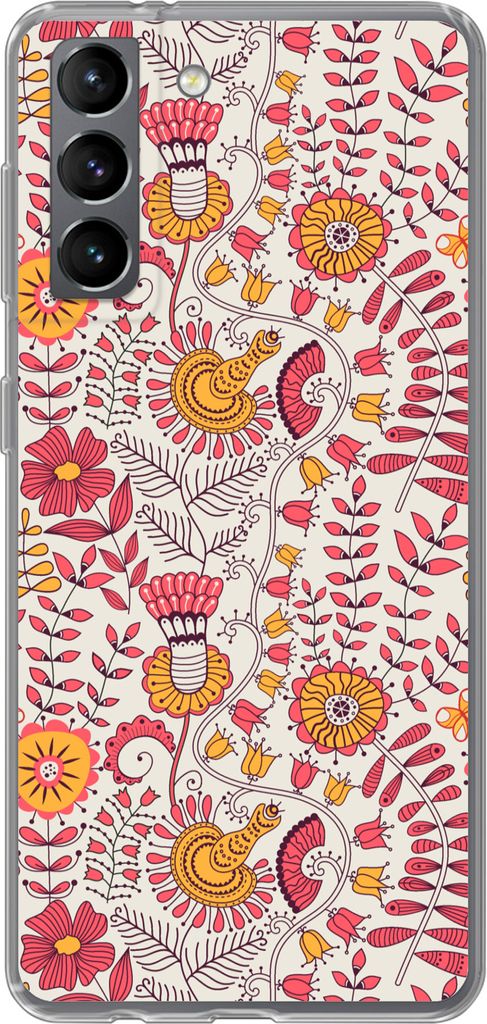 MuchoWow Handyhülle Schutzhülle Hülle für Telefoonhoesje Samsung Galaxy S21 Blumen - Design - Rosa - Orange Silikon Softcase Handy Hülle - S...