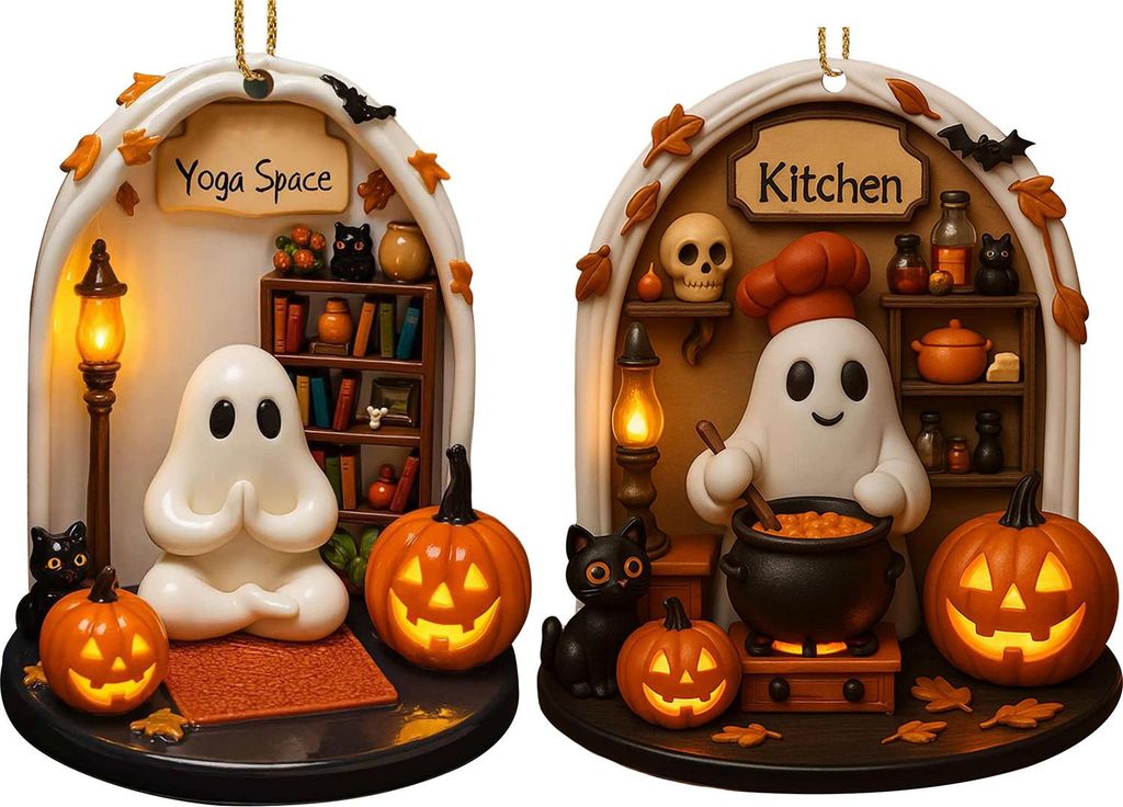 Halloween Geist Kürbis Hängende Nachbildungation Acryl Geist Lesen Kochen Malerei Ornament für Baum Zimmer Nachbildung