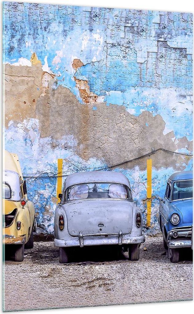 Bilder auf glas - Einteilig - Havanna Oldtimer Autos - 70x100cm - Glasbilder - Wandbilder - Bilder - zum Aufhängen bereit - Wanddekoration aus Gla...