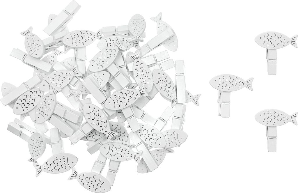 Oblique Unique 36 Mini Fisch Wäscheklammern weiß Holz Klammern Holzklammern Deko Konfirmation Kommunion Taufe Hochzeit