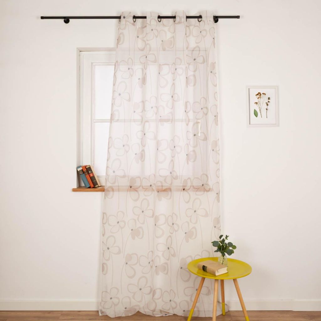 Ösenvorhang Blumen abstrakt Voile weiß beige 135x260cm