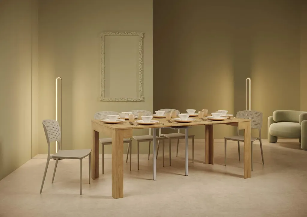 Table console extensible en bois chêne clair pour gain de place - 3
