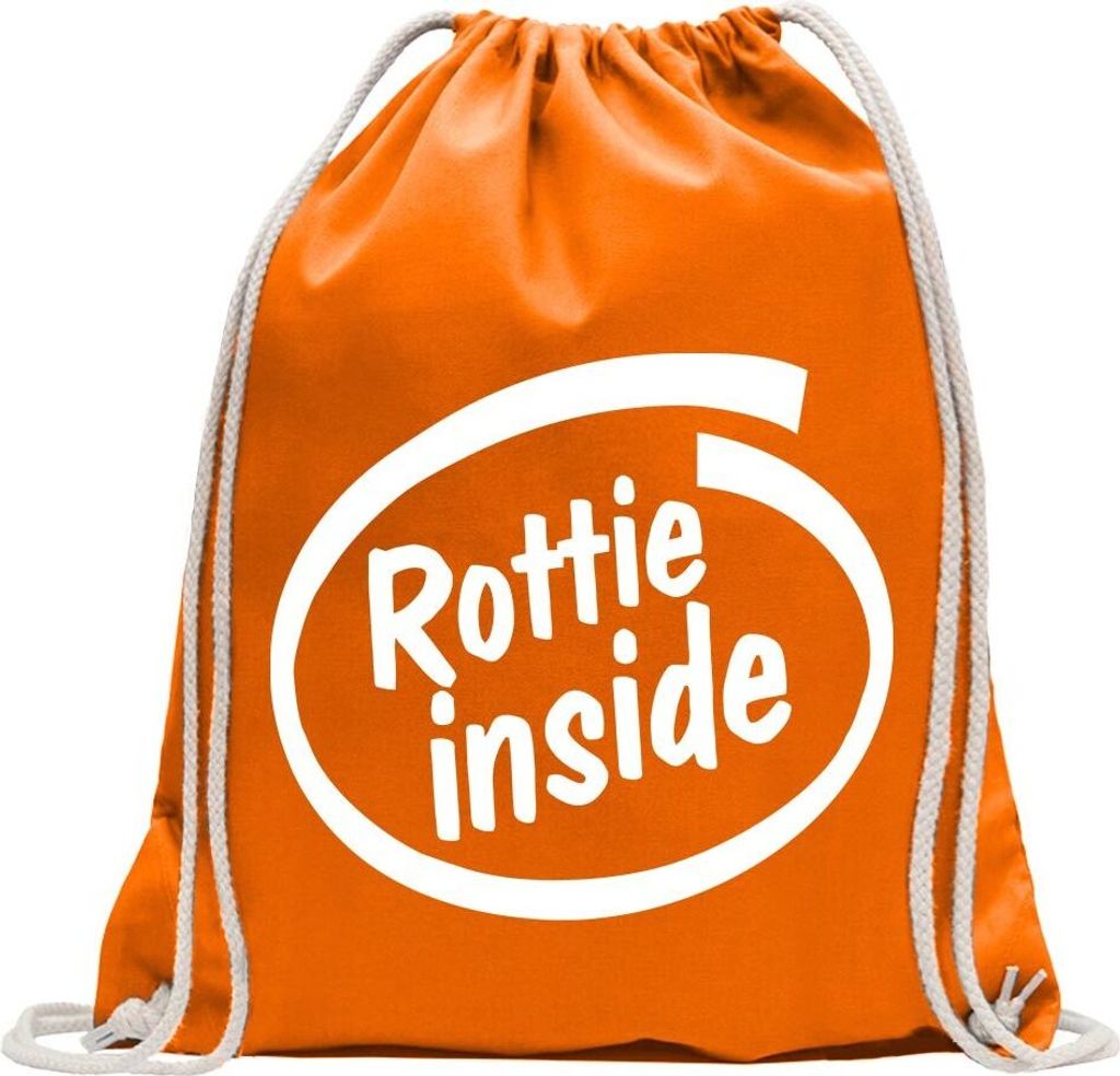 Kiwistar - Turnbeutel - mandarin - Rottie inside - Fun Rucksack Sport Beutel Gymsack Baumwolle mit Ziehgurt