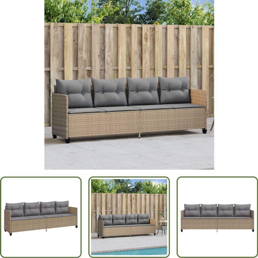 The Living Store Sonnenliege mit Kissen Beige Poly Rattan