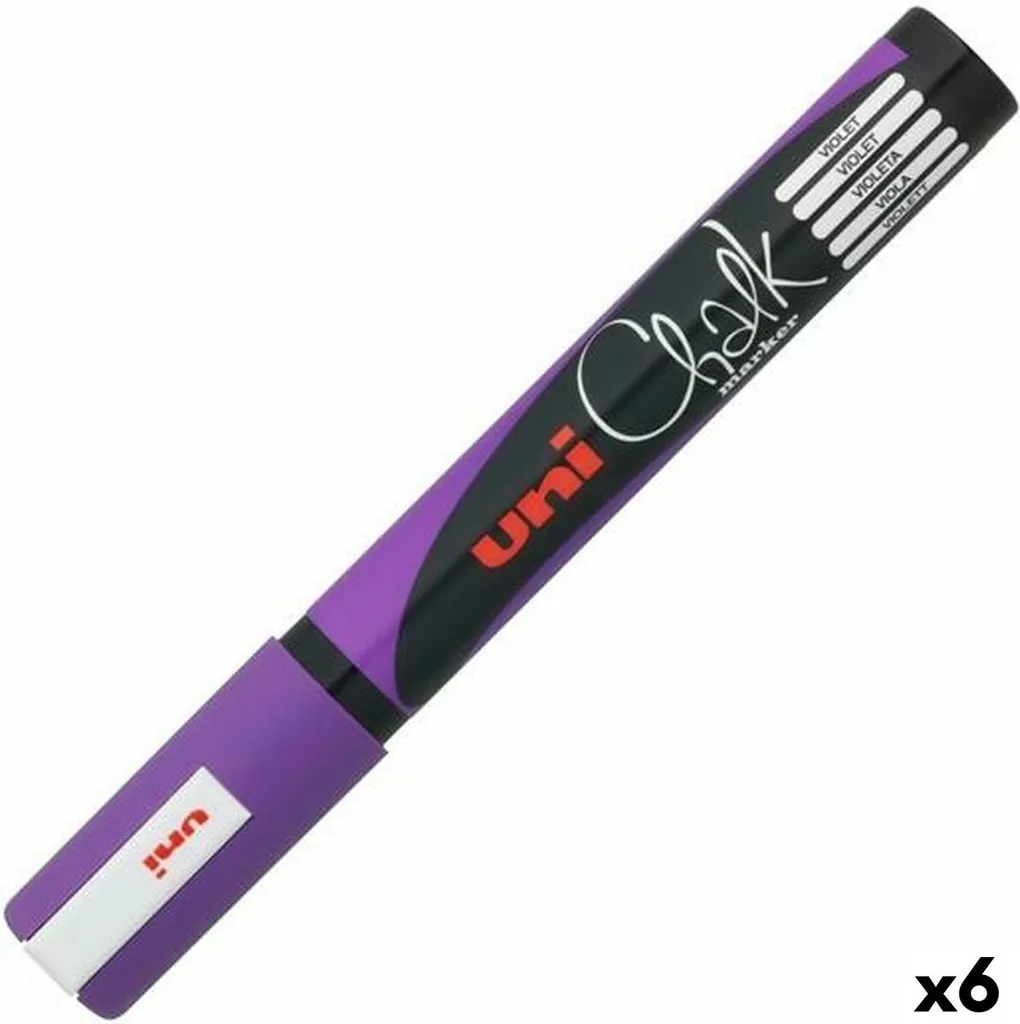 Marqueur craie sans poussière Uni Chalk PWE-5M violet lot de 6 feutres
