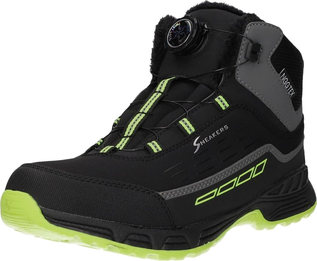 Sneakers Kinder-Jungen-Allwetterstiefel-Winterstiefel-Schneestiefel Schwarz-Grau-Gelb, Farbe:schwarz, EU Größe:33