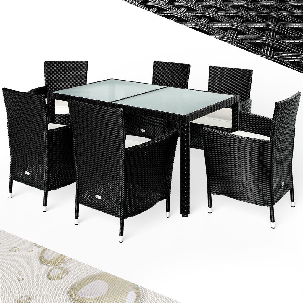 CASARIA Gartenmöbel Set 6-Sitzer, Polyrattan Schwarz-Creme, Produktbild 
