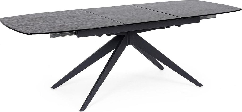 Tisch Anja 180-240 x 90 x 76 cm Stahl Glas Schwarz