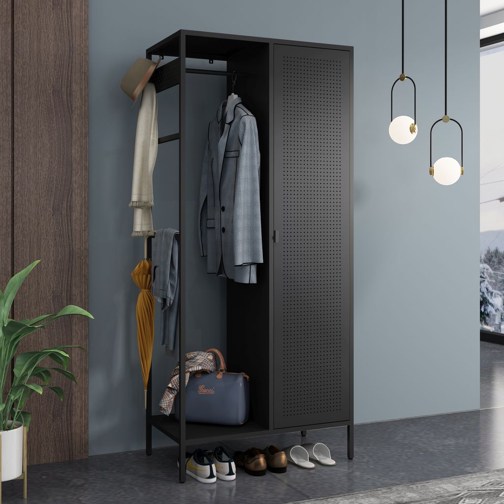 Kleiderschrank 'Puumala' 180 x 80 x 45 cm Garderobenschrank mit 4 Fächern und 1 Stange Metall Schwarz