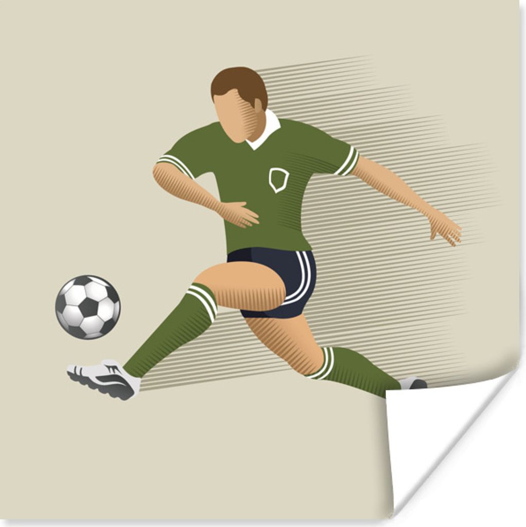 MuchoWow Poster Eine Illustration einer Person, die einen Fußball schießt - Mädchen - Jungen - Kinder 75x75 cm - Wand Dekoration