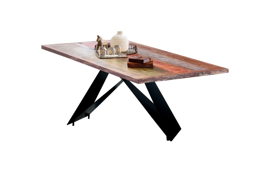 SIT Möbel Tisch 160x85 cm | 50 mm Altholz-Platte bunt | Metallgestell schwarz | B 160 x T 85 x H 76,4 cm | 16137-11 | Serie TABLES & CO