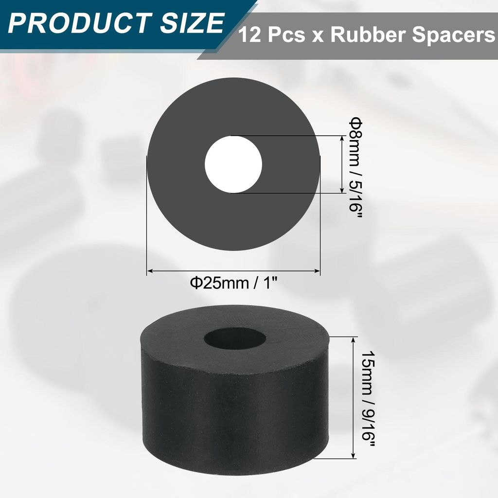 12 Stš¹ck Gummi Unterlegscheiben 25mm OD, Flache Beilagscheiben 8mm ID, 15mm Dicke Distanzhš¹lsen Gummidichtung Rund Abstandshalter fš¹r Wass...