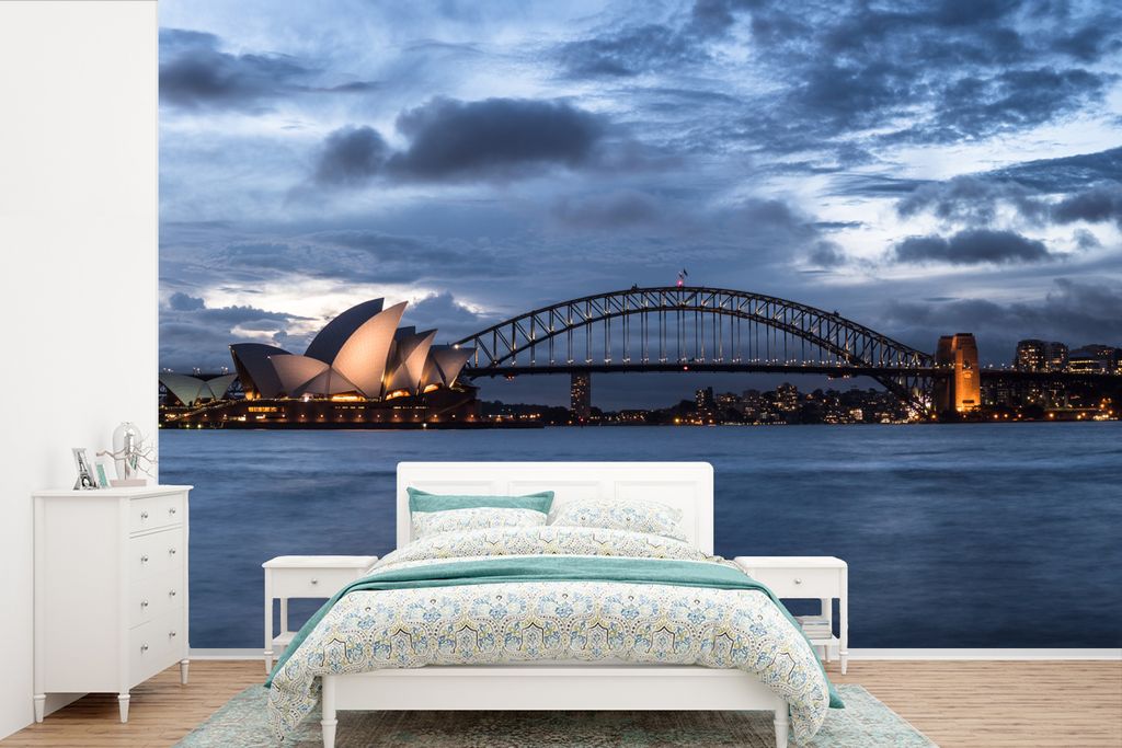 MuchoWow Fototapete für Wohnzimmer oder Schlafzimmer Wandtapete Vinyl Motivtapete Das Opernhaus von Sydney und die Sydney Harbour Bridge in Aust...