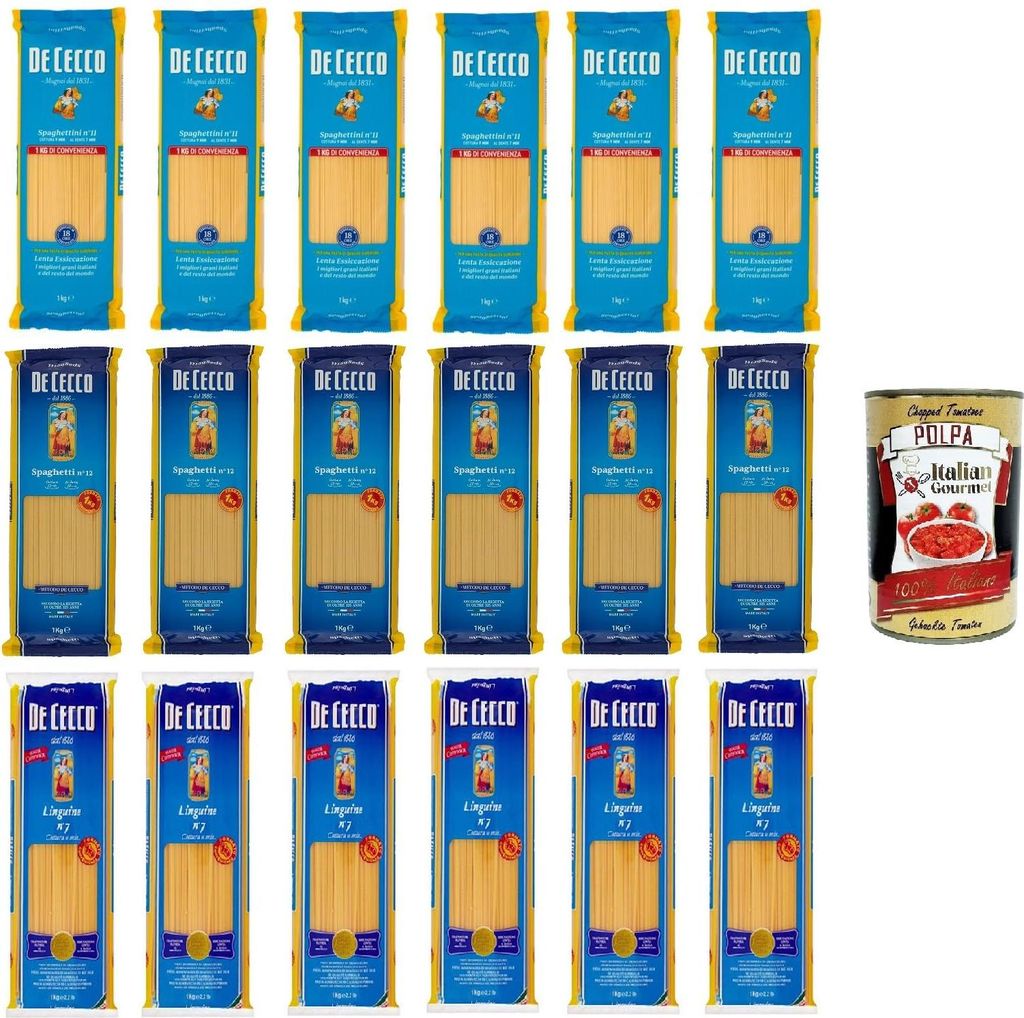 De CeccoTestpaket Spaghetti,Linguine,Spaghettini Pasta di Semola di grano duro Food Service Spaghettini Hartweizengrieß Pasta Food Service 18x1kg ...