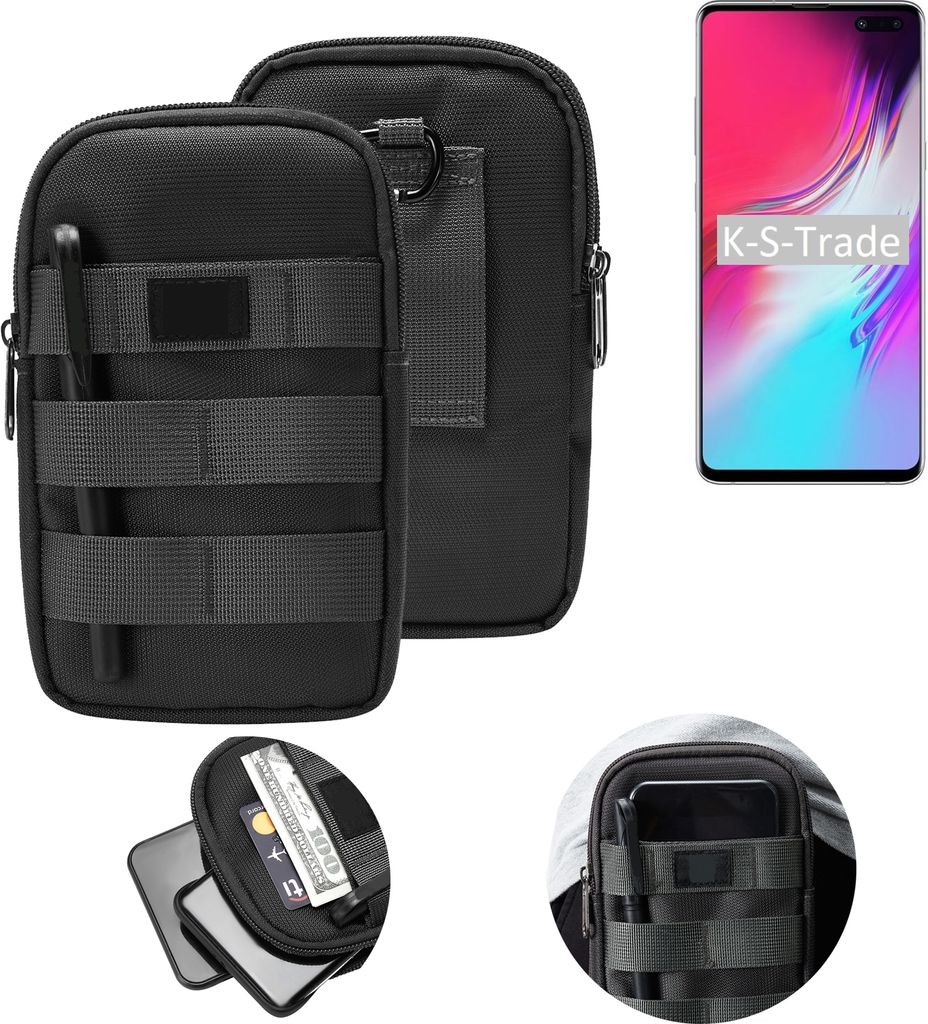 K-S-Trade Holster Gürtel Tasche kompatibel mit Samsung Galaxy S10 Handy Tasche Schutz Hülle dunkel-grau viele Fächer, 1x