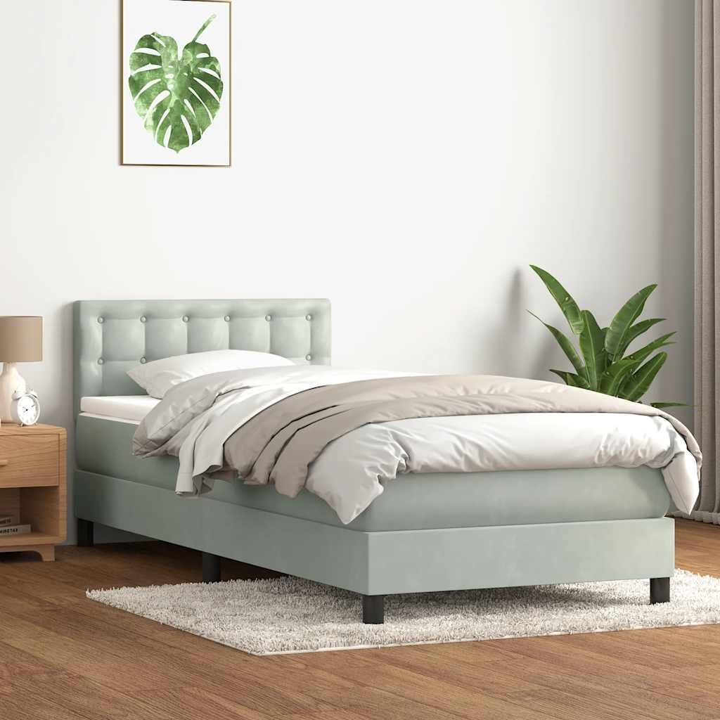 Möbel Boxspringbett mit Matratze Hellgrau 80x220 cm Samt - Klassische Betten 3316617