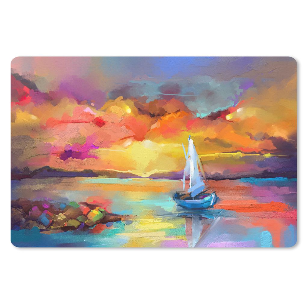 MuchoWow Mauspad Mousepad Malerei - Ölfarbe - Boot - Farben 27x18 cm - Mousepads - Maus Mat - Pad - Mausunterlage - Büroartikel - Desk Matten
