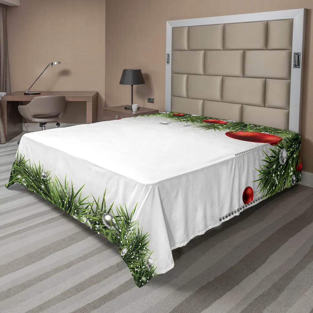 Drap plat de Noël décoratif 260x228 cm en tissu doux motif sapin et pin