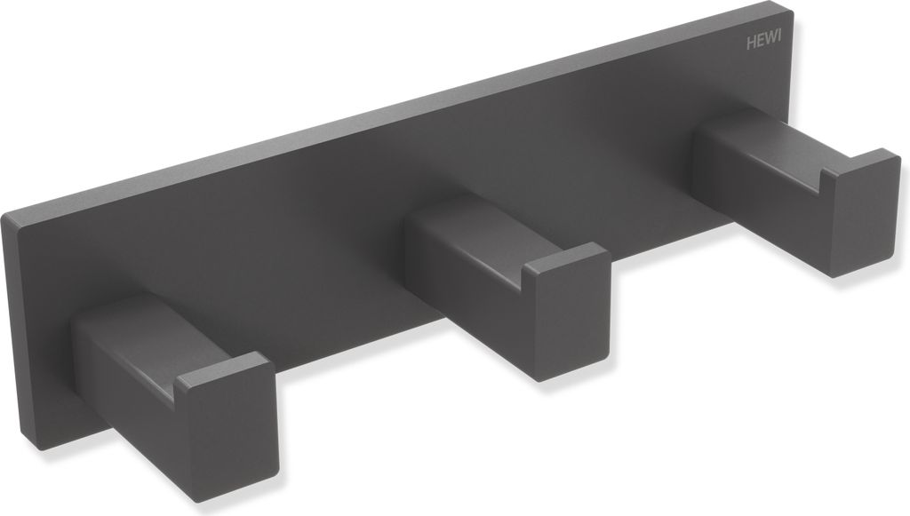 HEWI Hakenleiste, Edelstahl, pulverbeschichtet, Breite 155 mm, Tiefe 44 mm, in HEWI Farbe SC (Dunkelgrau Perlglimmer tiefmatt)