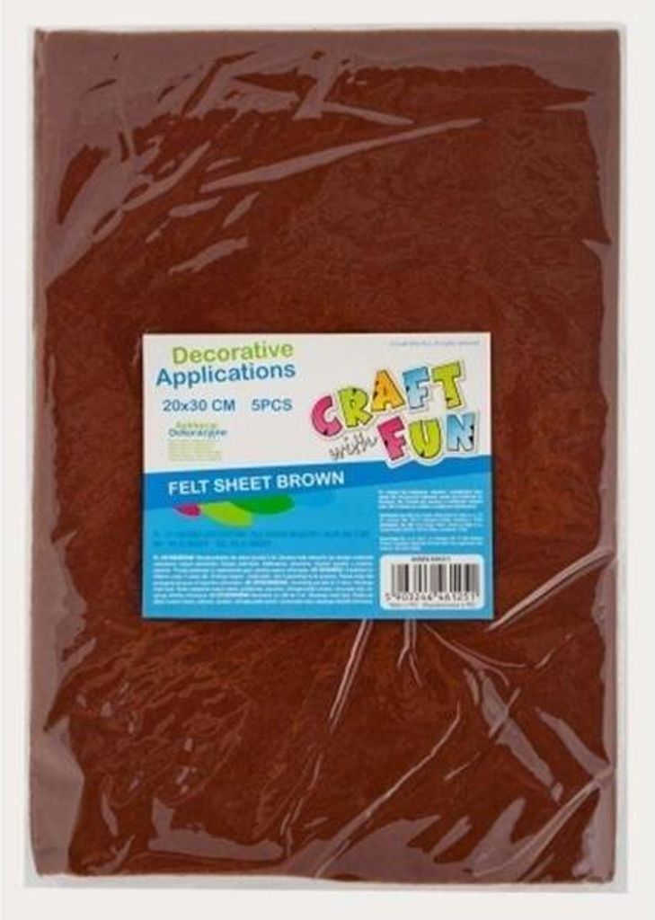Bastelfilz Platten, 5er Set, in der Farbe Braun, mit den Abmessungen 20x30 cm