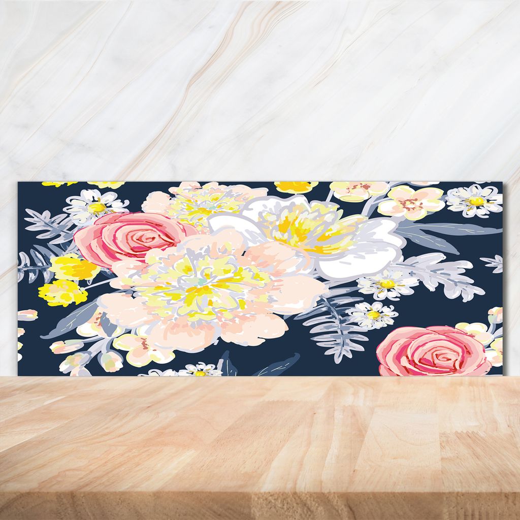 Tulup Küchenrückwand Spritzschutz aus Glas -125x50 -Spritzschutz auf gehärtetes Glas Deko Blumen & Pflanzen Blumenmuster