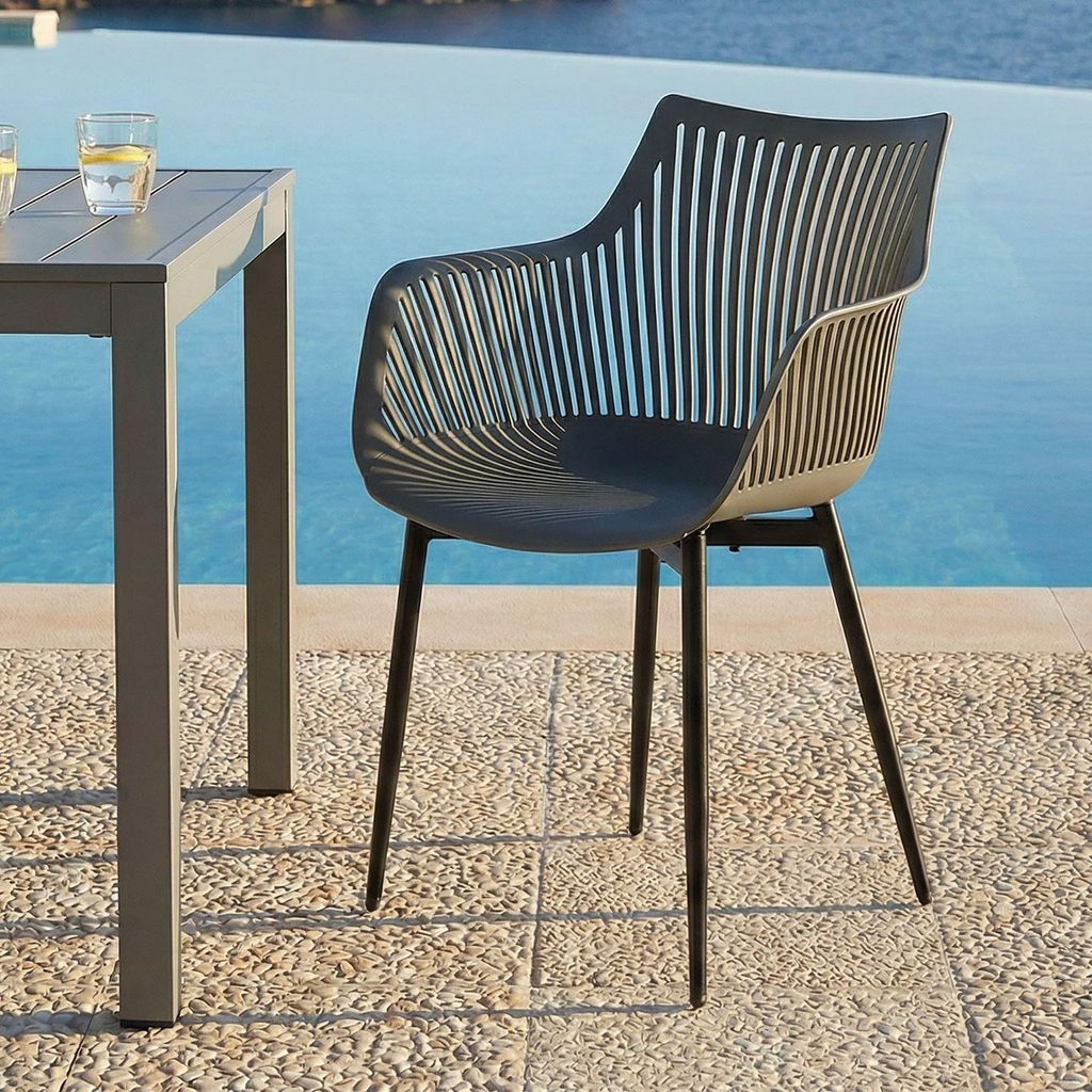 Gartenstühle Violetta im 4er Set, grau - Outdoor Stuhl aus Polypropylen & Alu, wetterfest & UV beständig, moderne Stühle für Garten, Balkon & T...