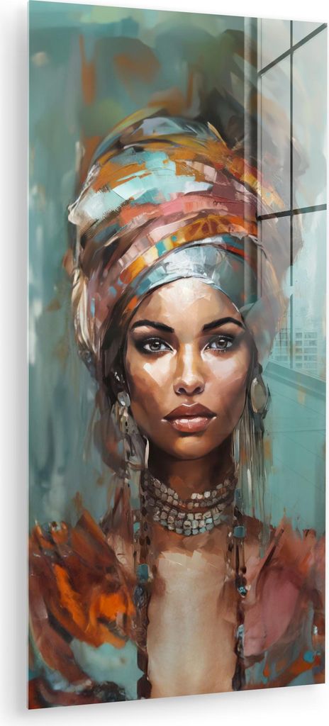 MuchoWow Glasbilder - Bilder auf Wandbild - Foto auf Glas Frau - Kunst - Schmuck - Porträt 40x80 cm Wanddekoration aus Glas - Acrylglasbild - Acry...