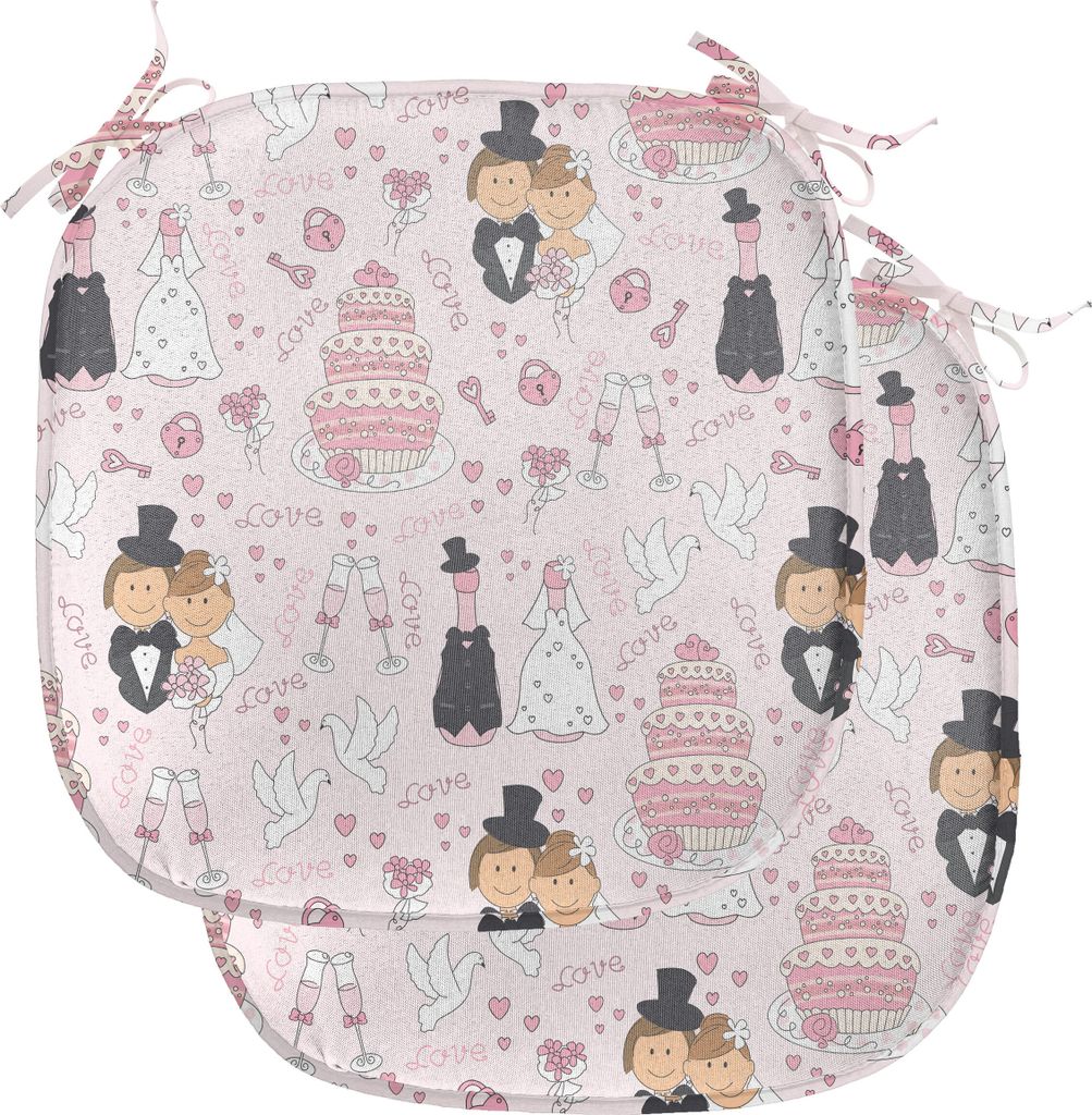 ABAKUHAUS Hochzeit Polster für Esszimmerstühle, Zeichnung Muster-Hochzeit, Dekoratives wasserfestes Kissen mit Riemen für Küchensitze, 40 cm x ...