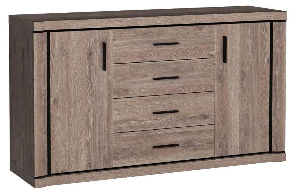 Masseno Kommode MALAGA 157 cm Sideboard mit 4 Schubladen und 2 Türen für Wohnzimmer Schlafzimmer Modern 157x45x91 cm Braun