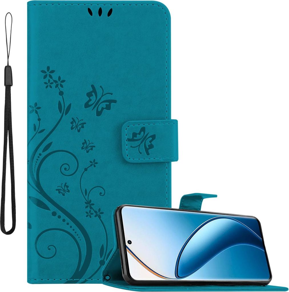 Cadorabo Hülle für Realme 12 Pro Hülle in FLORAL BLAU Schutzhülle im Blumen Design mit Magnetverschluss, Standfunktion und Kartenfächern Book ...