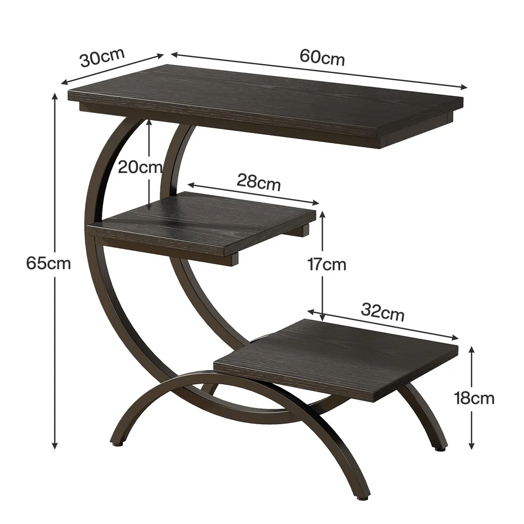 Table d'appoint en forme de C, table basse à trois niveaux bois naturel - 9