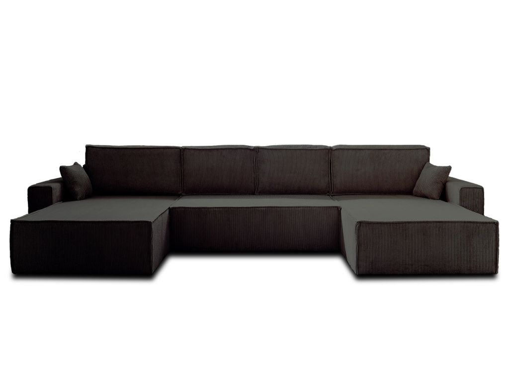 Best Möbel Dellia, Wohnlandschaft U-Form, 7-Sitzer, mit Schlaffunktion, mit Bettkasten, aus Cord , Anthrazitgrau