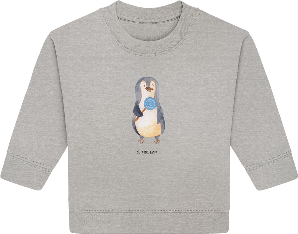 Mr. & Mrs. Panda Organic Baby Pullover Pinguin Lolli 24. - 36. Monat - Heather Grey - Geschenk, Bullover, Spruch, Süßigkeiten, Heißhunger, Nasch...