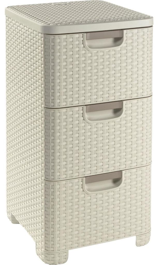 Komoda s 3 zásuvkami 3x14l RATTAN Style - krémová Obrázok produktu 