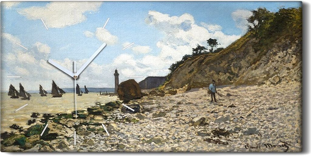 Wandbild Leinwand Bilder mit Uhr Geräuschlos 60x30 Le Bord de mer à Honfleur - weiße Hände