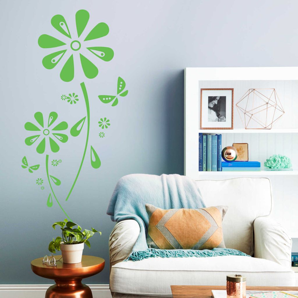 Wandtattoo - Wandaufkleber - Wandtattoo "Margariten-Traum" - 60cm x 29cm lindgrün - Dekoration Küche Wohnzimmer Wand
