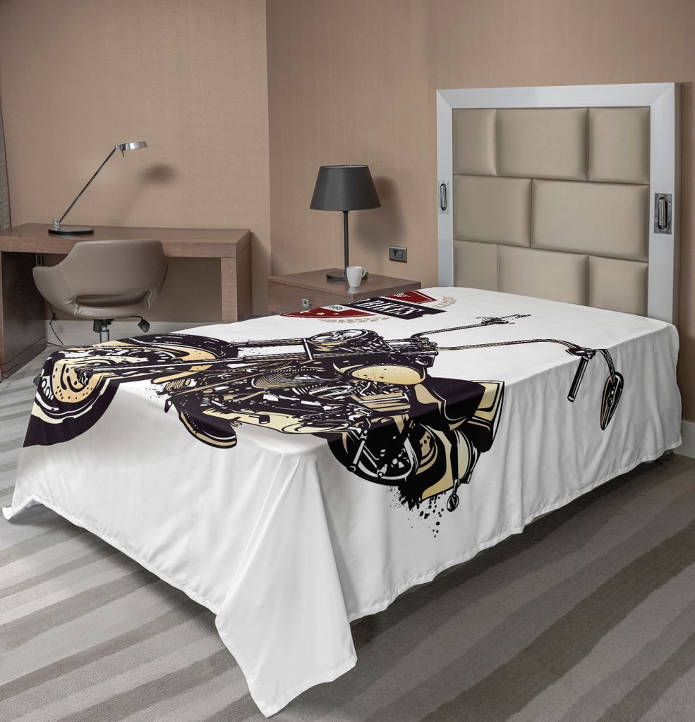 ABAKUHAUS Motorrad Bettlaken, Chopper Customized Motorrad Mit Club Insignia "Motor Bikes" Hippie Classic, weiches bequemes oberes Bettlaken für ei...